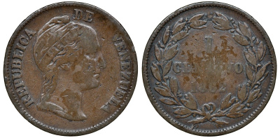 Венесуэла 1 сентаво 1862 Y 7 медь 4132-1144