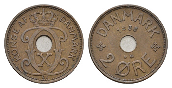 Дания 2 эре 1938 N, Кристиан X (1912-1947) KM 827 бронза 4701-865