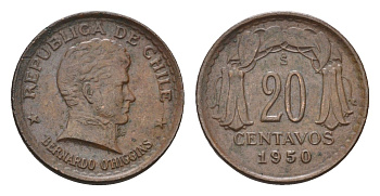 Чили 20 сентаво 1950 KM 177 медь 4689-136