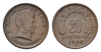 Чили 20 сентаво 1950 KM 177 медь 4689-136