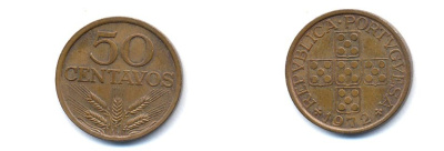 Португалия 50 сентаво 1972 KM 596 бронза 4379-1111