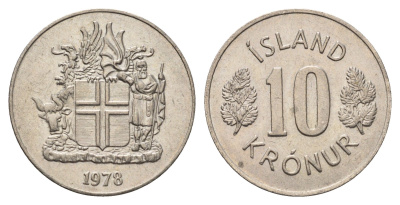 Исландия 10 крон 1978 KM 15 медно-никель aUNC 4586-1253