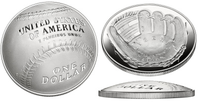 США 1 доллар 2014 P, бейсбол, выпукло-вогнутая KM NEW серебро PROOF 1068-10-44
