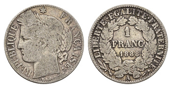 Франция 1 франк 1888 A KM 822 серебро 51-1832