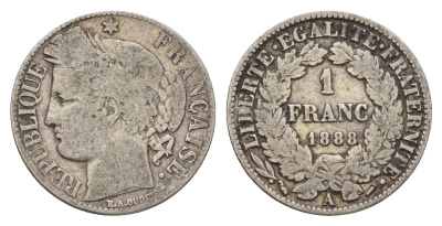 Франция 1 франк 1888 A KM 822 серебро 51-1832