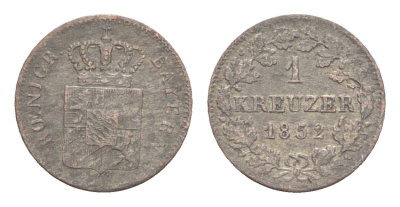 Бавария 1 крейцер 1852 Максимилиан II (1848-1864) KM 799 серебро 4649-444