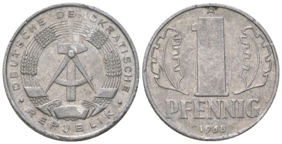 ГДР 1 пфенниг 1968 А КМ 8.1 алюминий 4615-1217
