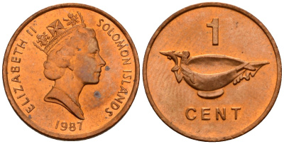 Соломоновы острова 1 цент 1987 Елизавета II (1953-) KM 24 сталь плакированная бронзой aUNC 4602-856
