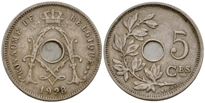 Бельгия 5 сантимов 1928 Belgique KM 66 медно-никель 4602-131