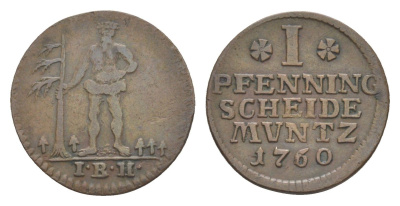 Брауншвейг-Люнебург 1 пфенниг 1760 IBH, Георг III (1760-1814) KM 330 медь 603-1343