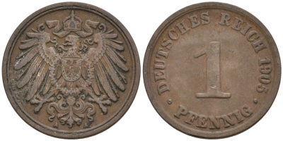 Германия 1 пфенниг 1905 A KM 10, J. 10 медь 4567-1211