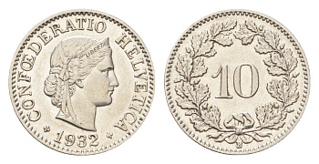 Швейцария 10 раппенов 1932 B KM 27b никель 4708-147
