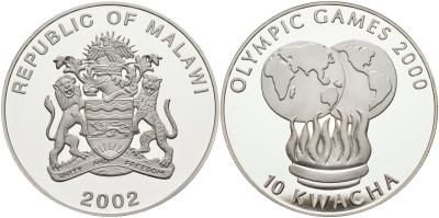 Малави 10 квача 2002 Олимпийские игры 2000 года в Сиднее KM 38 серебро PROOF 1098-2-23