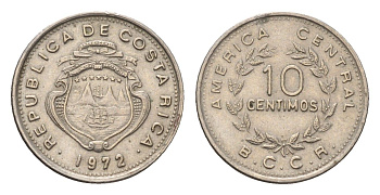 Коста-Рика 10 сентимо 1972 KM 185.3 медно-никель 4697-245