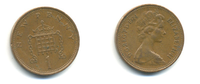 Великобритания 1 пенни 1974 Елизавета II (1952-2022) KM 915, Spink 4237 (B1) бронза177-1116