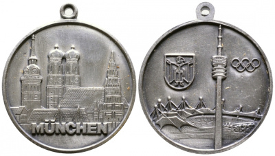 ГЕРМАНИЯ МЕДАЛЬ 1972 МЮНХЕН ГОРОД ОЛИМПИАДЫ, СТАДИОН, ТЕЛЕБАШНЯ, С УШКОМ, ДИАМЕТР 35мм. 1079-2-63