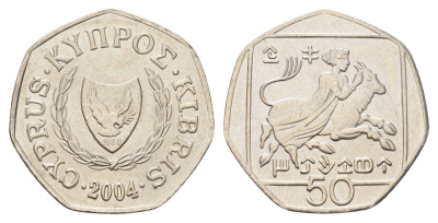 Кипр 50 центов 2004 KM 66 медно-никель UNC 4706-651