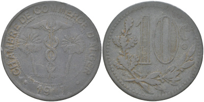 Алжир 10 сантимов 1917 KM TnA7 цинк 4622-115