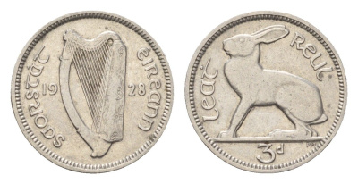 Ирландия 3 пенса 1928 заяц KM 4 никель 4696-425