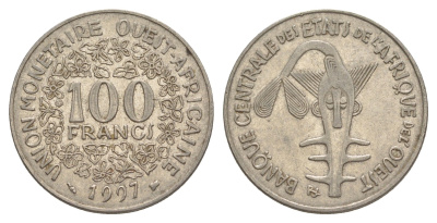 Западная Африка (BCEAO) 100 франков 1997 Центральный банк государств Западной Африки KM 4 никель 4642-341