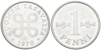 Финляндия 1 пенни 1970 KM 44а алюминий 4564-857