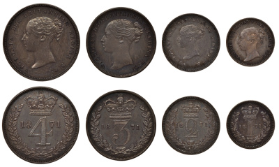 Великобритания набор из 4 монет 1871 Виктория (1837-1901), 1, 2, 3, 4 пенса, Манди сет KM MDS 123, Spink 3916 UNC серебро 00-000