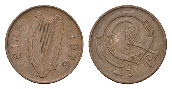 Ирландия 1/2 пенни 1976 мифологическая птица лира KM 19 бронза 4690-259