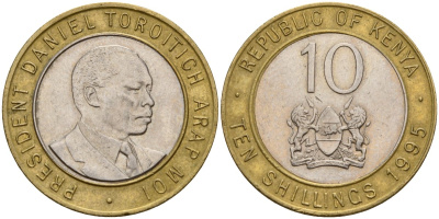 Кения 10 шиллингов 1995 KM 27 биметалл 4163-1025