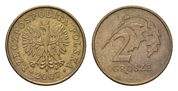 Польша 2 гроша 2007 Y 277 марганец латунь 4684-958
