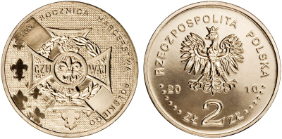 Польша 2 злотых 2010 MW, 100 лет союзу польских харцеров, скаутскому движению в Польше KM 725 нордик UNC 4676-647