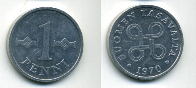 ФИНЛЯНДИЯ 1 ПЕННИ 1970 KM 44a алюминий 61-1155