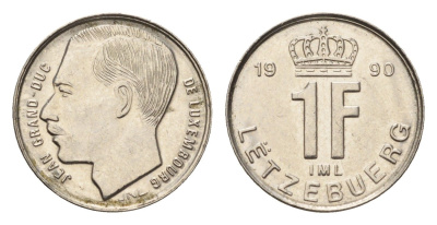 Люксембург 1 франк 1990 Герцог Жан (1964-1999) KM 63 сталь плакированная никелем 4702-218