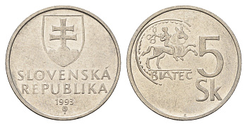 Словакия 5 крон 1993 KM 14 сталь плакированная никелем 4703-653