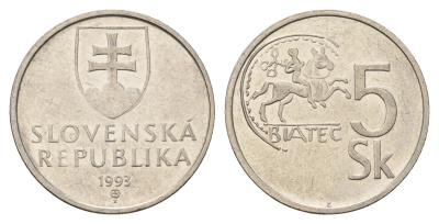 Словакия 5 крон 1993 KM 14 сталь плакированная никелем 4703-653