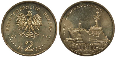 Польша 2 злотых 2013 MW, серия суда польского флота, военно-транспортный корабль "Люблин" KM 862 нордик UNC 4676-1011
