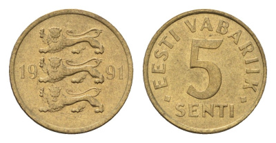 Эстония 5 сентов 1991 KM 21 латунь UNC 4694-1245