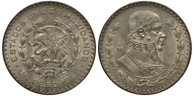 Мексика 1 песо 1958 Хосе Мария Морелос KM 459 серебро 4178-1232