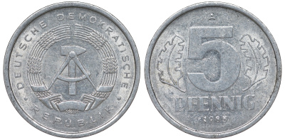 ГДР 5 ПФЕННИГОВ 1983 A КМ 9.2 алюминий 62-514