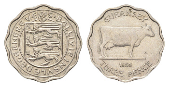 Гернси 3 пенса 1956 год-тип KM 17 медно-никель 4702-736