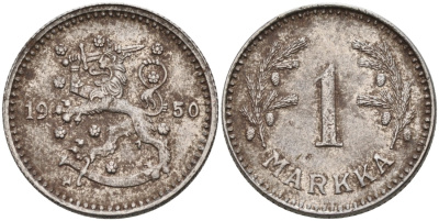 ФИНЛЯНДИЯ 1 МАРКА 1950 H KM 30b железо 4563-712