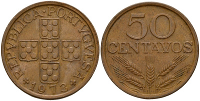 Португалия 50 сентаво 1973 KM 596 бронза 212-235