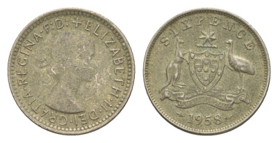 Австралия 6 пенсов 1958 Елизавета II (1952-2022) KM 58 серебро 4649-1122