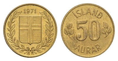 Исландия 50 эйре 1971 KM 17 никель латунь UNC 4690-557