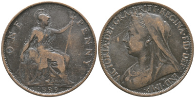 Великобритания 1 пенни 1899 Виктория (1837-1901) KM 790, Spink 3961 бронза 32-434