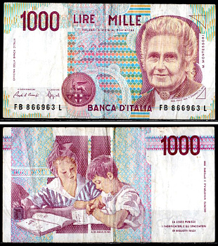 Италия 1000 лир 1990 Pick 114 a бумага 6281-52-3-1