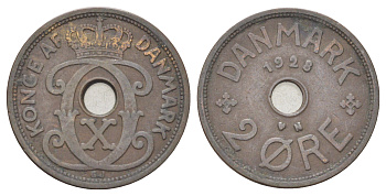 Дания 2 эре 1928 N, Кристиан X (1912-1947) KM 827 бронза 4701-721