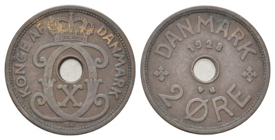 Дания 2 эре 1928 N, Кристиан X (1912-1947) KM 827 бронза 4701-721