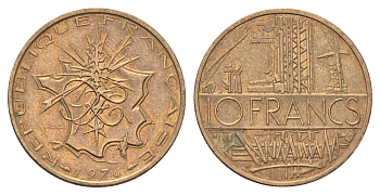 Франция 10 франков 1976 KM 940 медь алюминий никель 4704-443