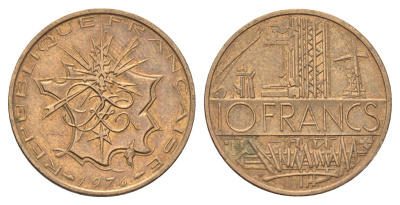 Франция 10 франков 1976 KM 940 медь алюминий никель 4704-443
