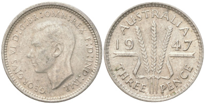 Австралия 3 пенса 1947 Георг V (1936-1952) KM 37a серебро 4621-1163